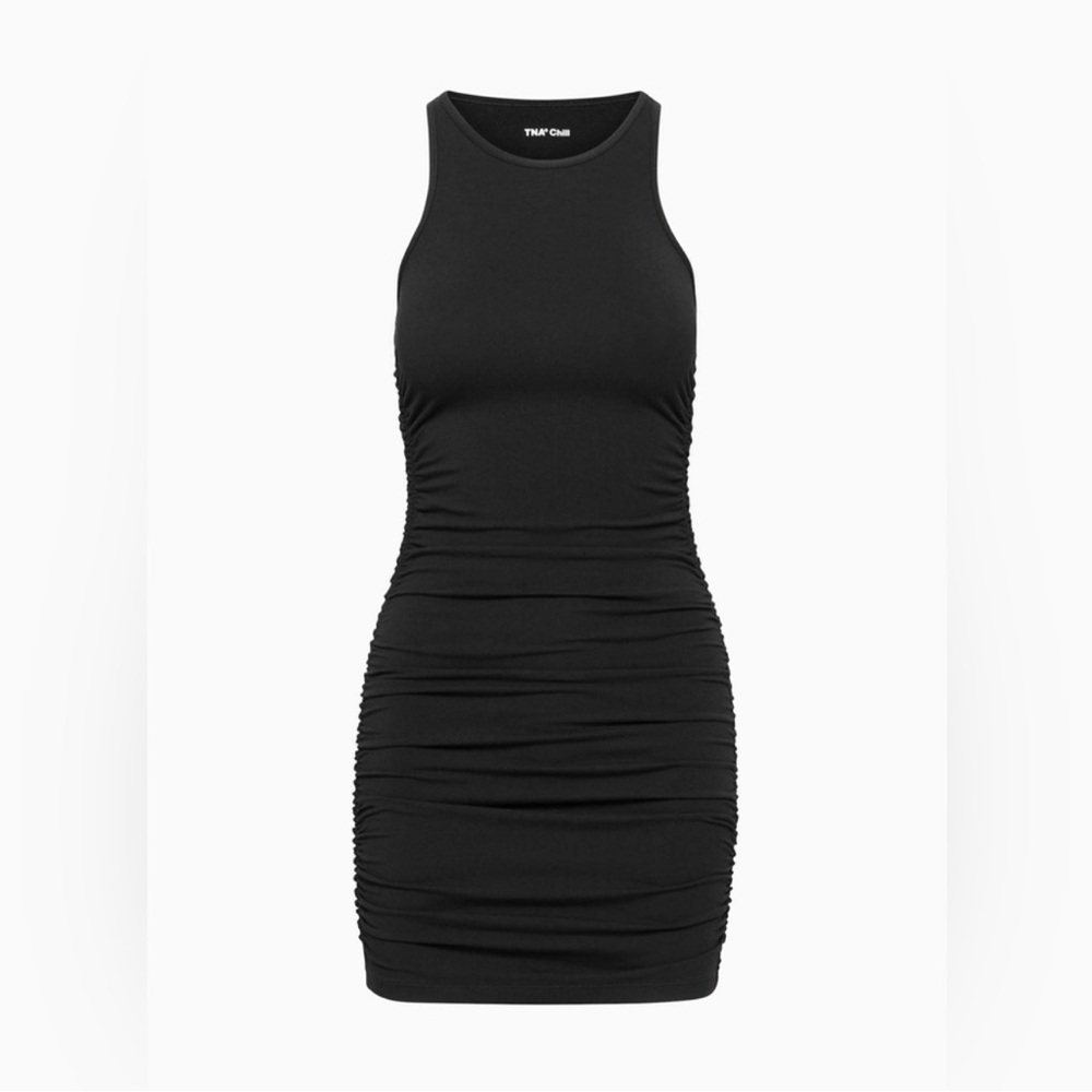 Aritzia Tna Chill Malibu Dress - Black Cotton Jersey Ruched Bodycon Mini